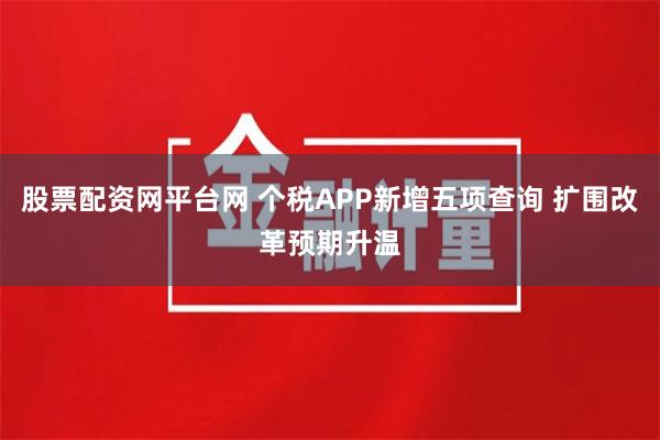 股票配资网平台网 个税APP新增五项查询 扩围改革预期升温